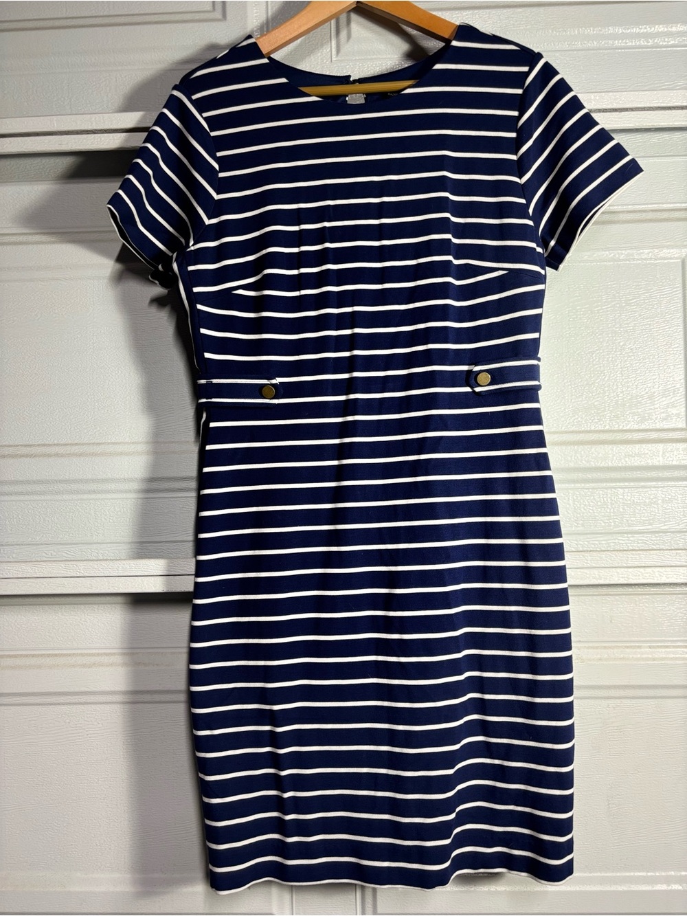 Banana Republic Navy and White Striped Short-Sleeve Shift Dress